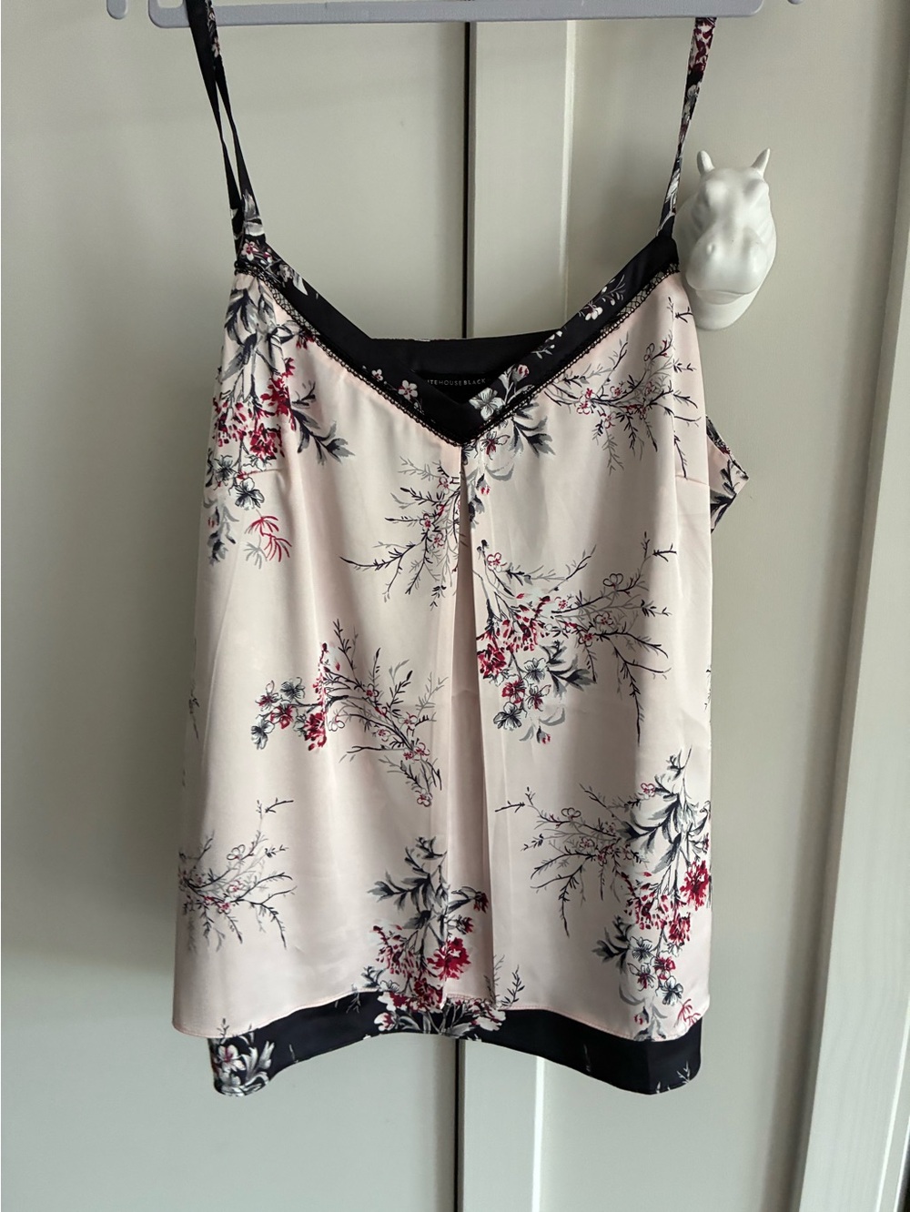 White House Black Market Black and Blush Floral Slip Top